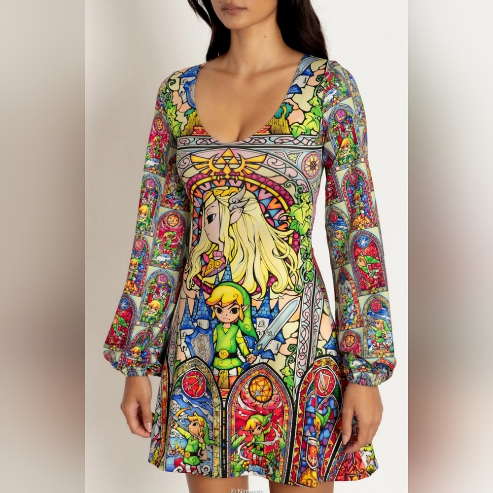 NWT Blackmilk Zelda Stained Glass Hyrule Bell Dress, Small, Nintendo Collab
